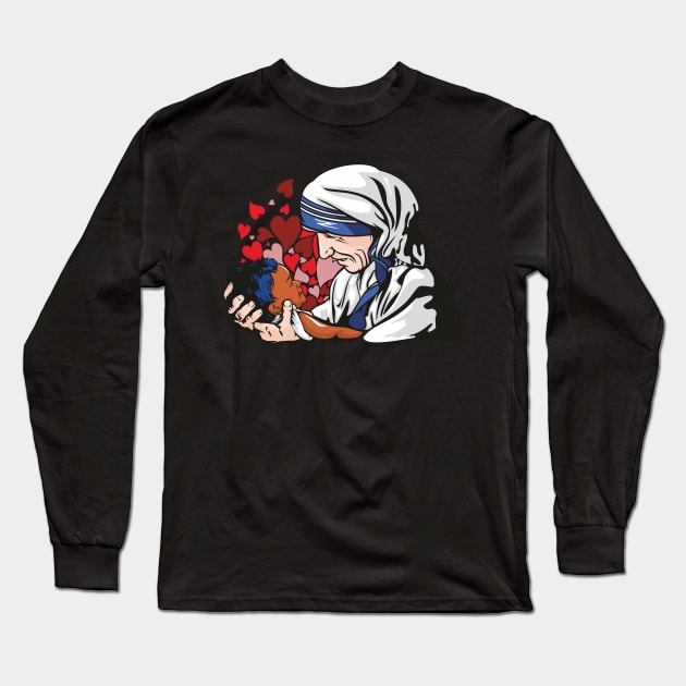 Mother Teresa With Child Long Sleeve T-Shirt by Jamie Lee Art
